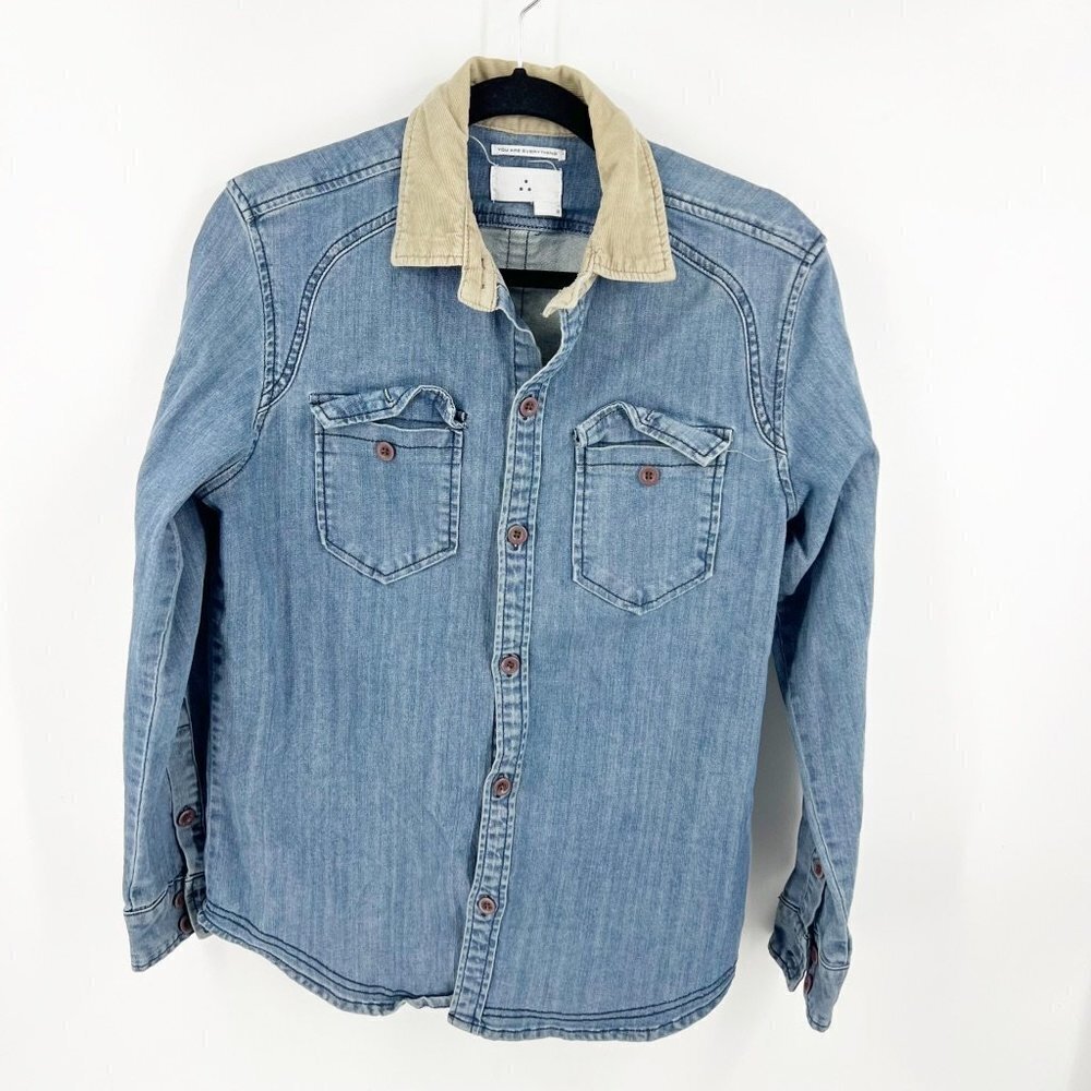 ✅ THREE DOT DENIM SHAKET WITH CORDUROY COLLAR SIZE SMALL